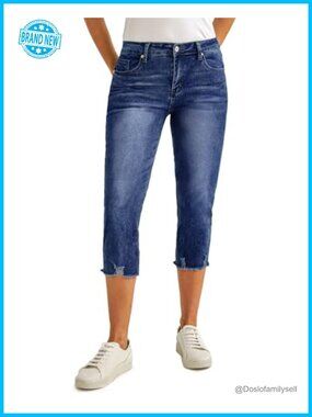 High Waisted Ripped Skinny Denim Capri Jeans Stretchy Cropped Jeggings Pockets